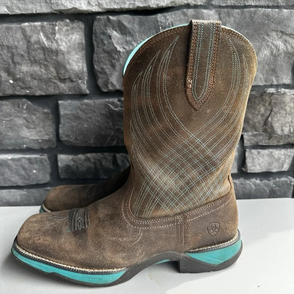 Ariat Anthem Square Toe Women's 9.5 B Western Cowgirl Boots Java Brown Turquoise
